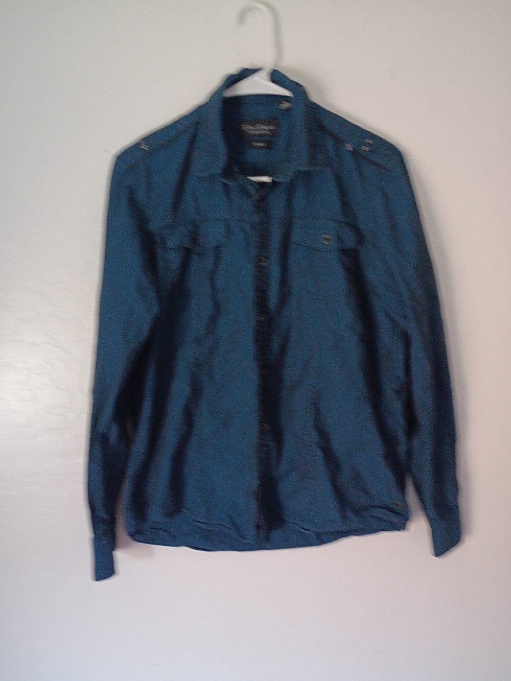 Casual Men's Metallic Blue Button-Front Shirt Jacket By: Dark Blue Size-M